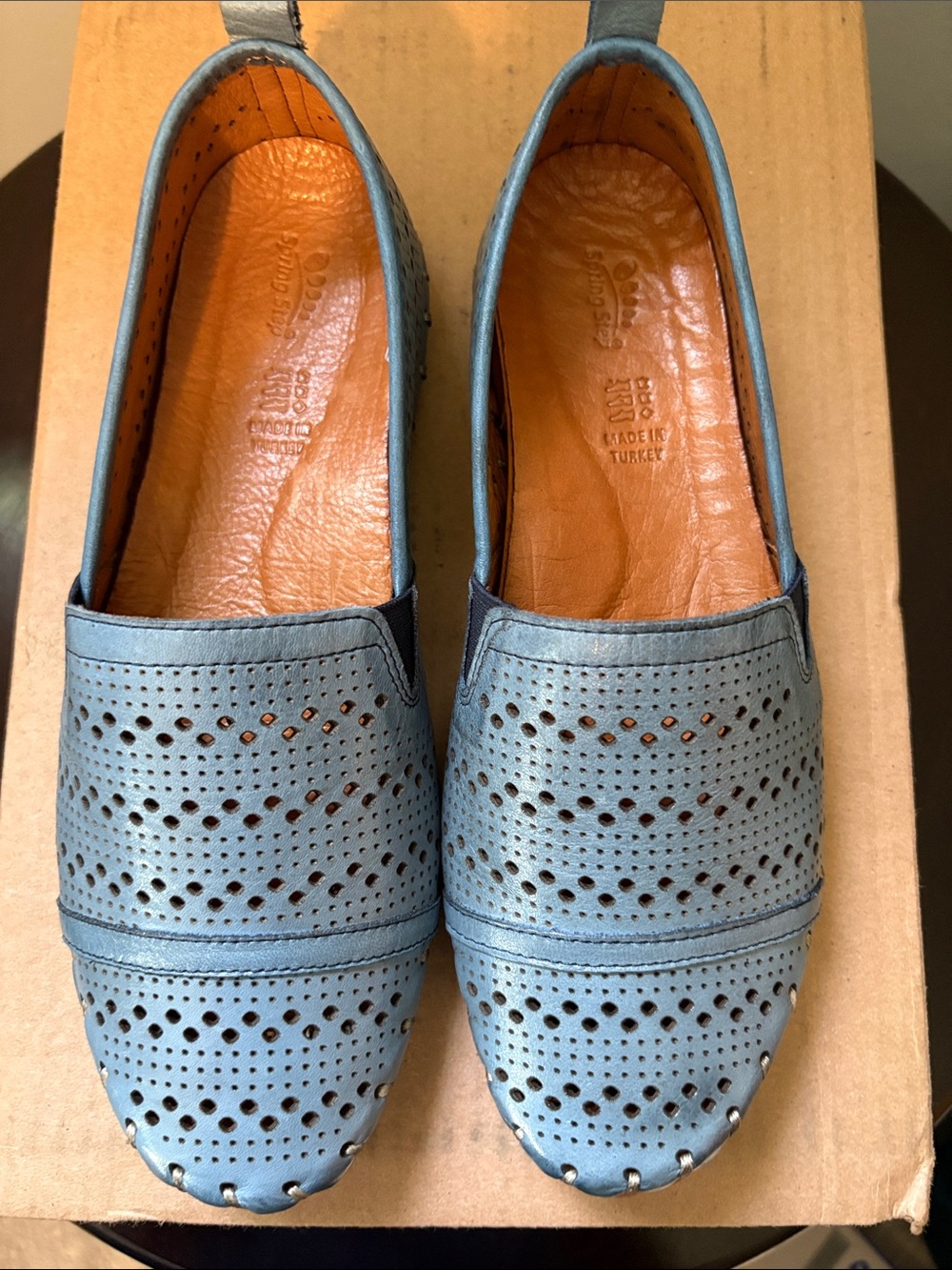 Spring Step Freida Light Blue Perforated Leather Slip-On Loafers - Size 39 (8.5)